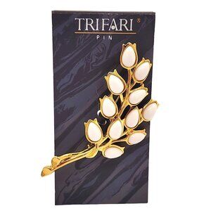 Vintage Trifari Gold-Tone Tulip Branch Pin Elegant 80s 90s Classy